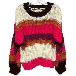 Entro Colorblock Chunky Knit Sweater Small Pink Purple White Oversized
